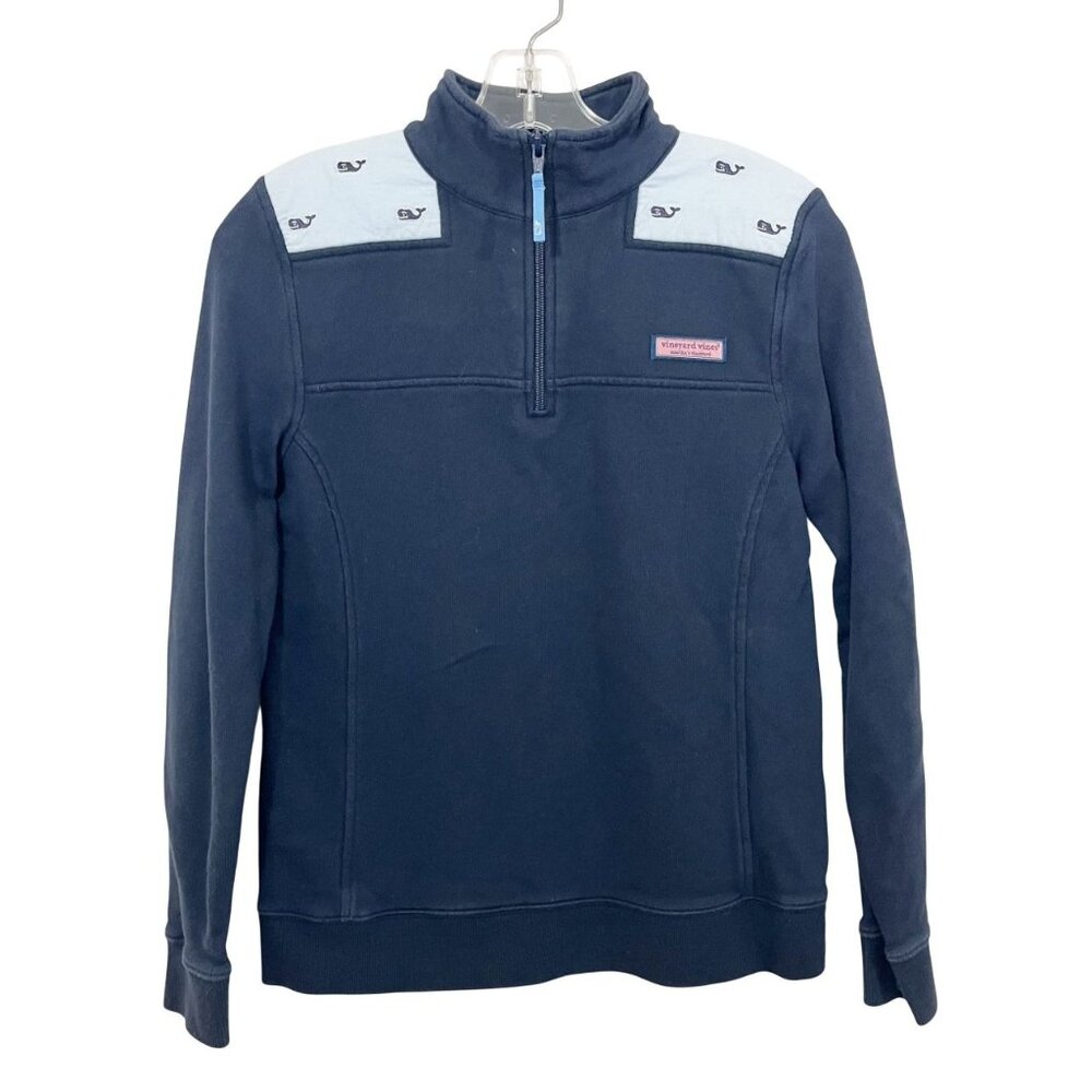 Vineyard Vines Women's Shep Shirt Navy Blue Whale Logo Quarter Zip Size XS‎